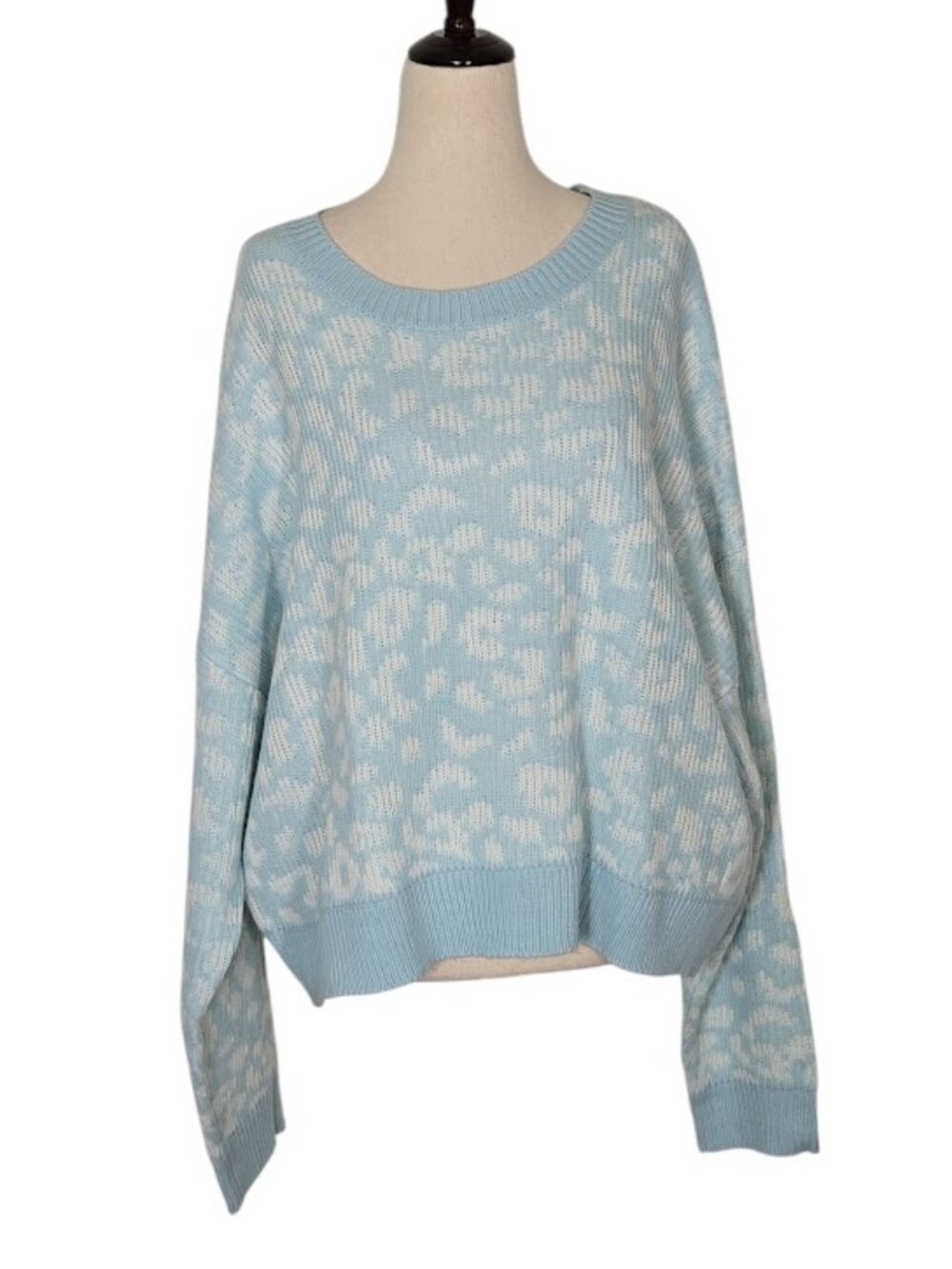 JOHN + JENN XL Mystic Blue Leopard Print Dolman Pullover Sweater NWT